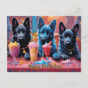 Deutsche Schäferhund-Welpen und Milchshakes Geburt Postkarte