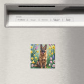 Deutsche Schäferhunde Hunde Frühlingsblumen Malere Magnet (In Situ (Geschirrspüler))
