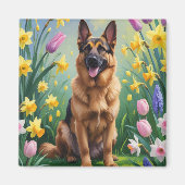 Deutsche Schäferhunde Hunde Frühlingsblumen Malere Magnet (Vorne)