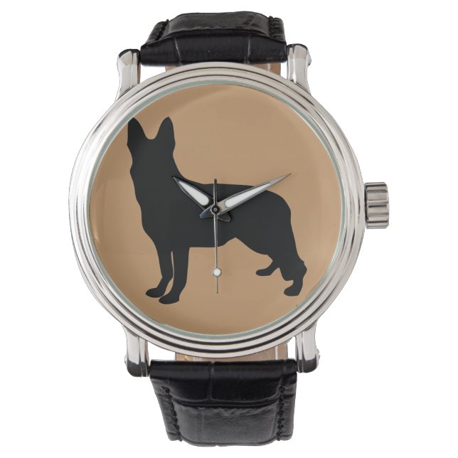Deutsche Schäferhunde-Silhouette Armbanduhr (Vorderseite)