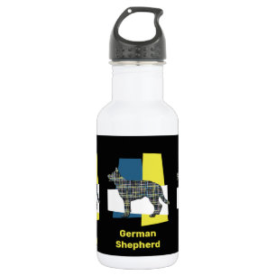 Deutsche Schäferhunde Silhouette Gelb & Blau Grid Edelstahlflasche