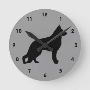 Deutsche Schäferhunde Silhouette GSD Black und Gra Runde Wanduhr
