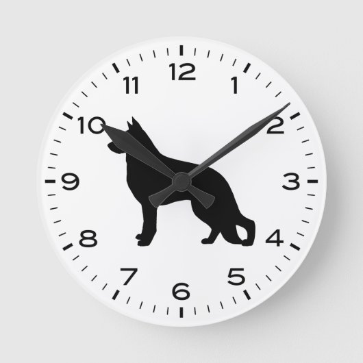 Deutsche Schäferhunde-Silhouette Runde Wanduhr (Vorderseite)