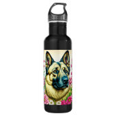 Deutsche Schäferhunde und Whimsikale Blume Edelstahlflasche (Vorderseite)