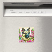 Deutsche Schäferhunde und Whimsikale Blume Magnet (In Situ (Geschirrspüler))
