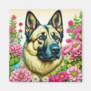 Deutsche Schäferhunde und Whimsikale Blume Magnet