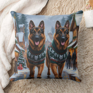 Deutsche Schäferhunde Weihnachten Schnee Urlaub Kissen