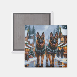 Deutsche Schäferhunde Weihnachten Schnee Urlaub Magnet