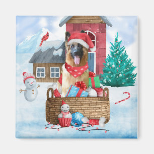 Deutsche Schäferhündin im Schnee Weihnachtshundeha Magnet
