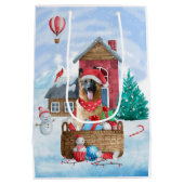 Deutsche Schäferhündin im Schnee Weihnachtshundeha Mittlere Geschenktüte (Rückseite)