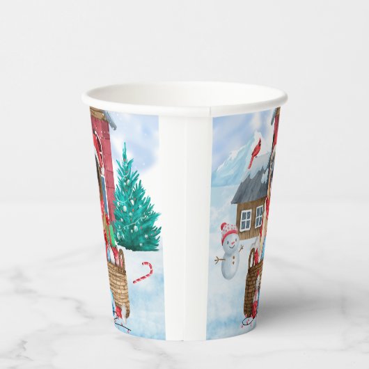 Deutsche Schäferhündin im Schnee Weihnachtshundeha Pappbecher (Rechts)