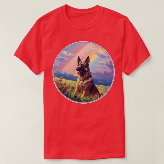 Deutsche Schäferhütte Rainbow Bridge GSD Art T-Shirt (Design vorne)