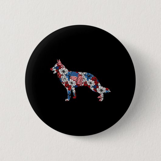 Deutsche Schäferin 4. Juli Blume Amerikanische Fla Button (Vorderseite)