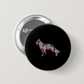 Deutsche Schäferin 4. Juli Blume Amerikanische Fla Button (Vorne & Hinten)