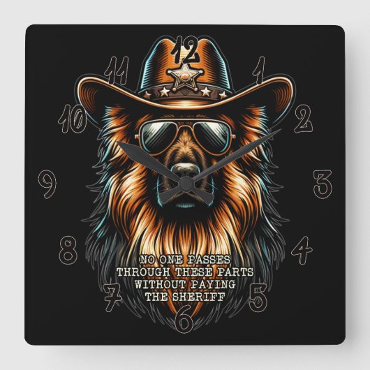 Deutsche Schäfermauer-Uhr - Funny Cowboy Dog Quadratische Wanduhr (Vorderseite)