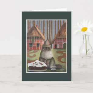 Deutsche Schwarzwaldkatze mit Kuchen Karte