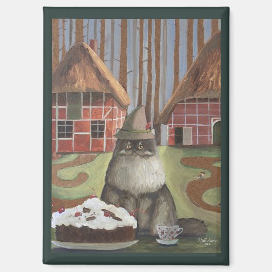 Deutsche Schwarzwaldkatze mit Kuchen Magnet (Vorderseite)