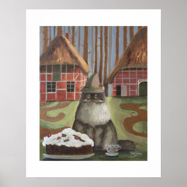 Deutsche Schwarzwaldkatze mit Kuchen-Wandkunst Poster