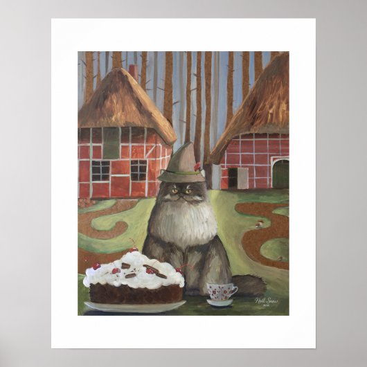 Deutsche Schwarzwaldkatze mit Kuchen-Wandkunst Poster (Vorne)