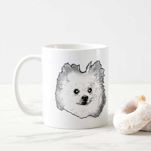 Deutsche Spitz Hund Personalisiert Zeichnend Hand Kaffeetasse (Mit Donut)