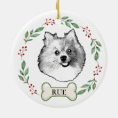 Deutsche Spitz Hund Personalisiert Zeichnend Hand Keramik Ornament (Hinten)