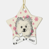 Deutsche Spitz Hund Personalisiert Zeichnend Hand Keramik Ornament (Links)