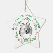 Deutsche Spitz Hund Personalisiert Zeichnend Hand Keramik Ornament (Links)