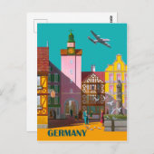 Deutsche Stadt, Vintages Flugplakat Postkarte (Vorne/Hinten)