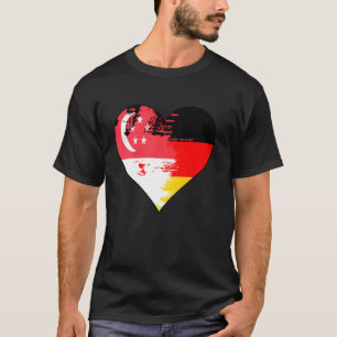 Deutsche und Singapurer Herz-Heritage-Flagge T-Shirt