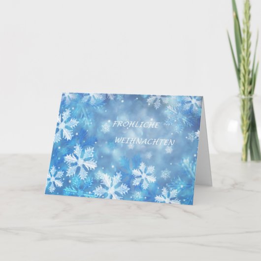 Deutsche Weihnachtskarte mit Schneeflocken Feiertagskarte (Vorderseite)