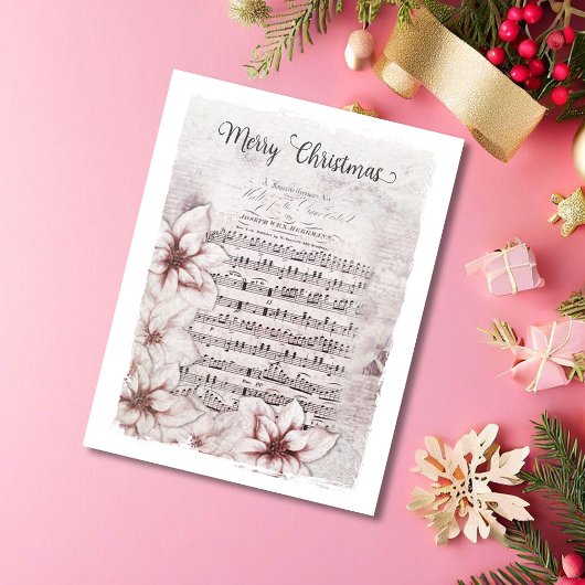 Deutsche Weihnachtsmusik Poinsettias Vintag Feiertagskarte