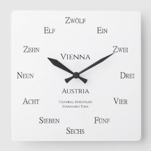 Deutsche Zahlen Personalizable Location Time Zone Quadratische Wanduhr