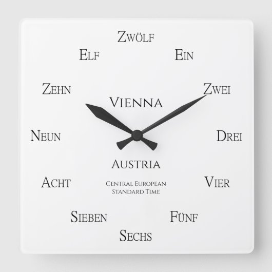 Deutsche Zahlen Personalizable Location Time Zone Quadratische Wanduhr (Vorderseite)