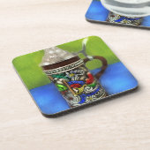 Deutscher Bierstein w/Hinged Lid Blue Green Getränkeuntersetzer (Linke Seite)