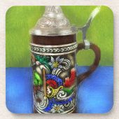 Deutscher Bierstein w/Hinged Lid Blue Green Getränkeuntersetzer (Vorderseite)