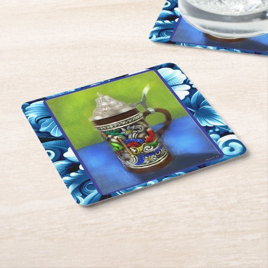 Deutscher Bierstein w/Hinged Lid Blue Green Rechteckiger Pappuntersetzer (angewinkelt)