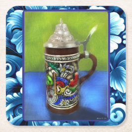 Deutscher Bierstein w/Hinged Lid Blue Green Rechteckiger Pappuntersetzer