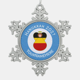 Deutscher Engel Hanukkah-Flagge Personalisiert  Schneeflocken Zinn-Ornament