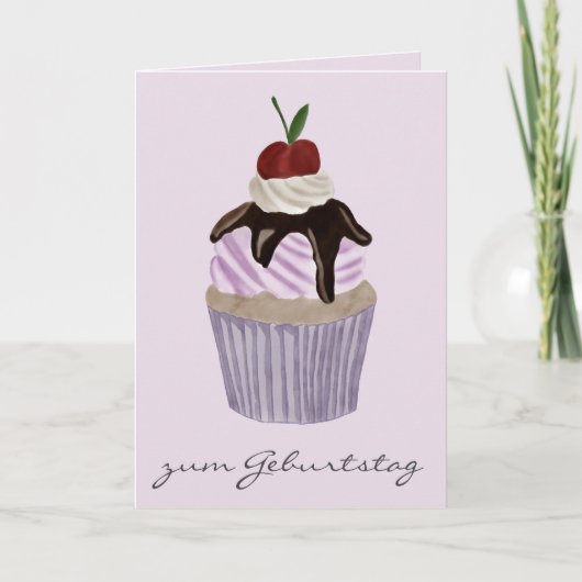 Deutscher Geburtstag Cherry Cupcake Karte (Vorderseite)