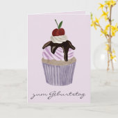 Deutscher Geburtstag Cherry Cupcake Karte (Gelbe Blume)