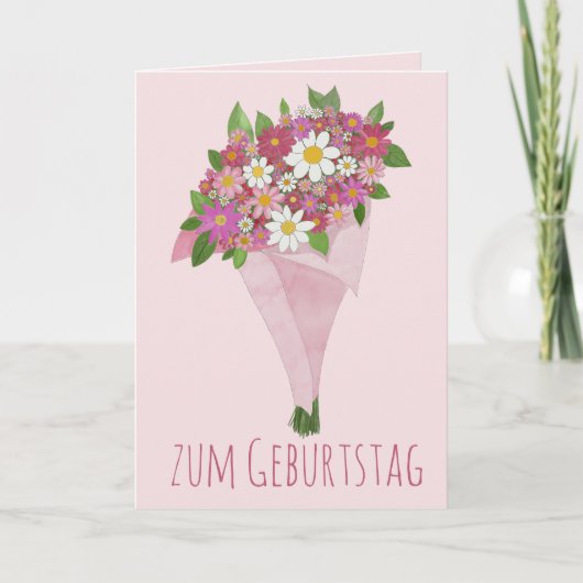 Deutscher Geburtstag Rosa Bouquet von Blume Karte (Vorderseite)