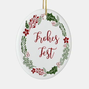 Deutscher Happy Holidays Wreath, Frohes Fest Keramik Ornament