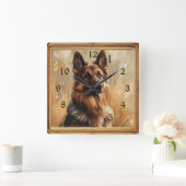 Deutscher Hirte 2 Gemäldeschau Quadratische Wanduhr (Zuhause)
