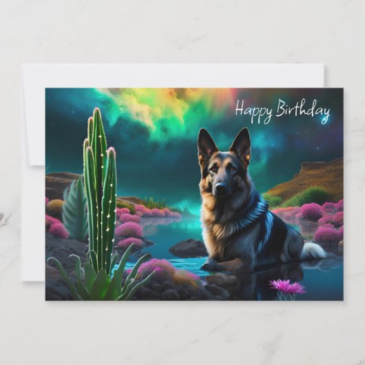 Deutscher Hirte auf einer Alien zum Geburtstag (Vorderseite)