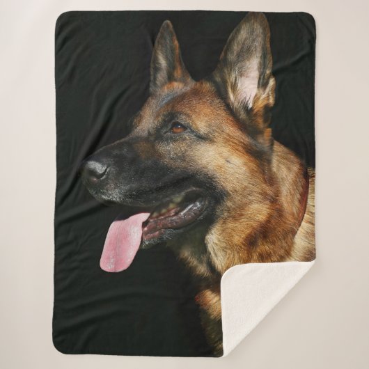 Deutscher Hirte auf schwarzem Hintergrund Sherpadecke (Vorderseite)
