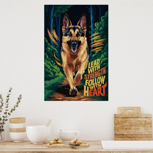 Deutscher Hirte, der durch den Wald läuft Poster (Küche)