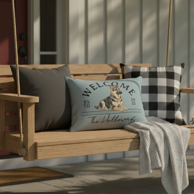 Deutscher Hirte - Familienname willkommen Dekokissen (Welcome guests to your home with this German Shepherd Custom Family Name Welcome Throw Pillow!)