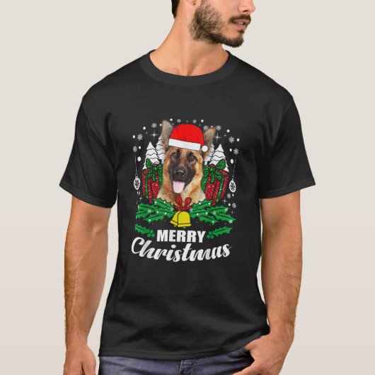 Deutscher Hirte Frohe Weihnachtshunde Lover Gesche T-Shirt (Vorderseite)