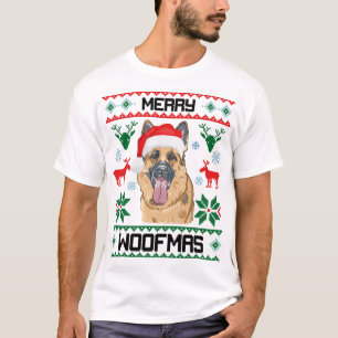Deutscher Hirte Hund Merry Woofmas Weihnachtsgesch T-Shirt