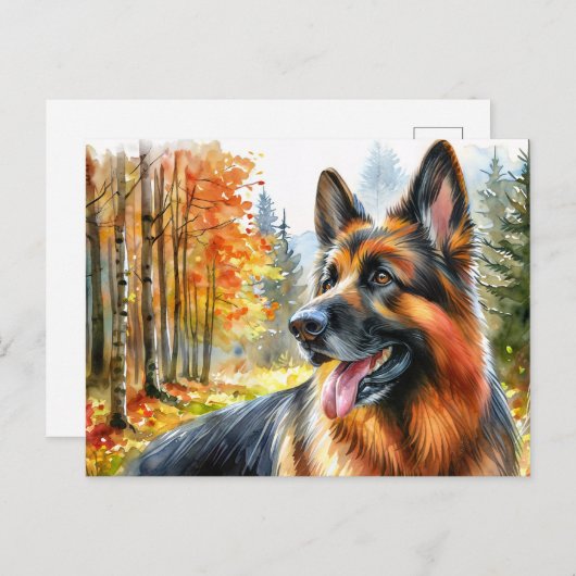 Deutscher Hirte im Fall Wasserfarbe Postkarte (Vorne/Hinten)